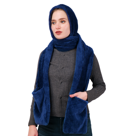 scarf hoodie navy blue