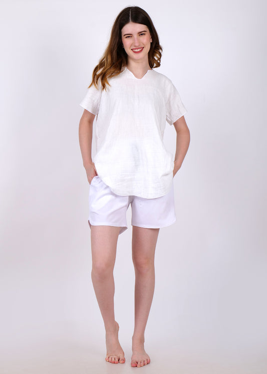 muslin top and shorts night suit white
