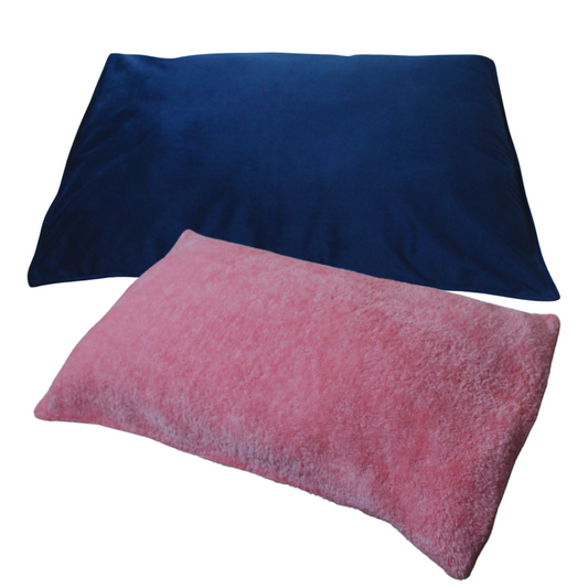 all weather AC velvet fur pillow cover set of 2, blue on pink