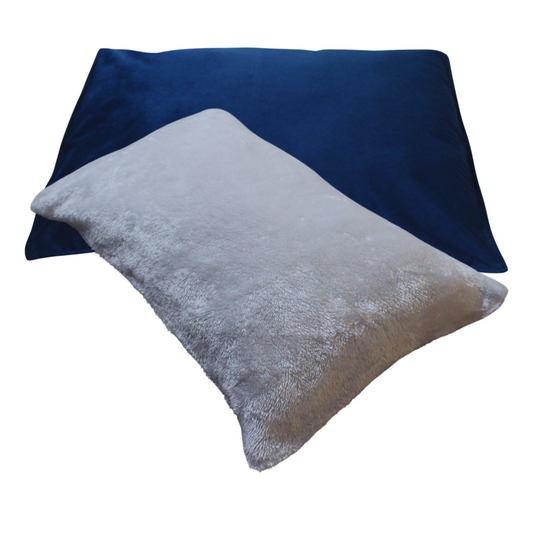 all weather AC velvet fur pillow cover set of 2, blue on white