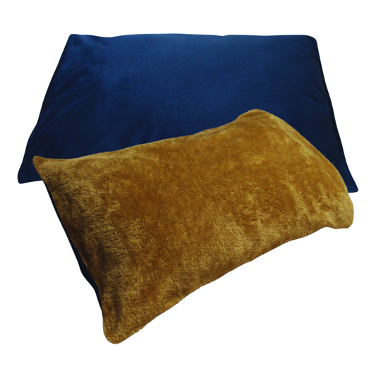 all weather AC velvet fur pillow cover set of 2, blue on camel