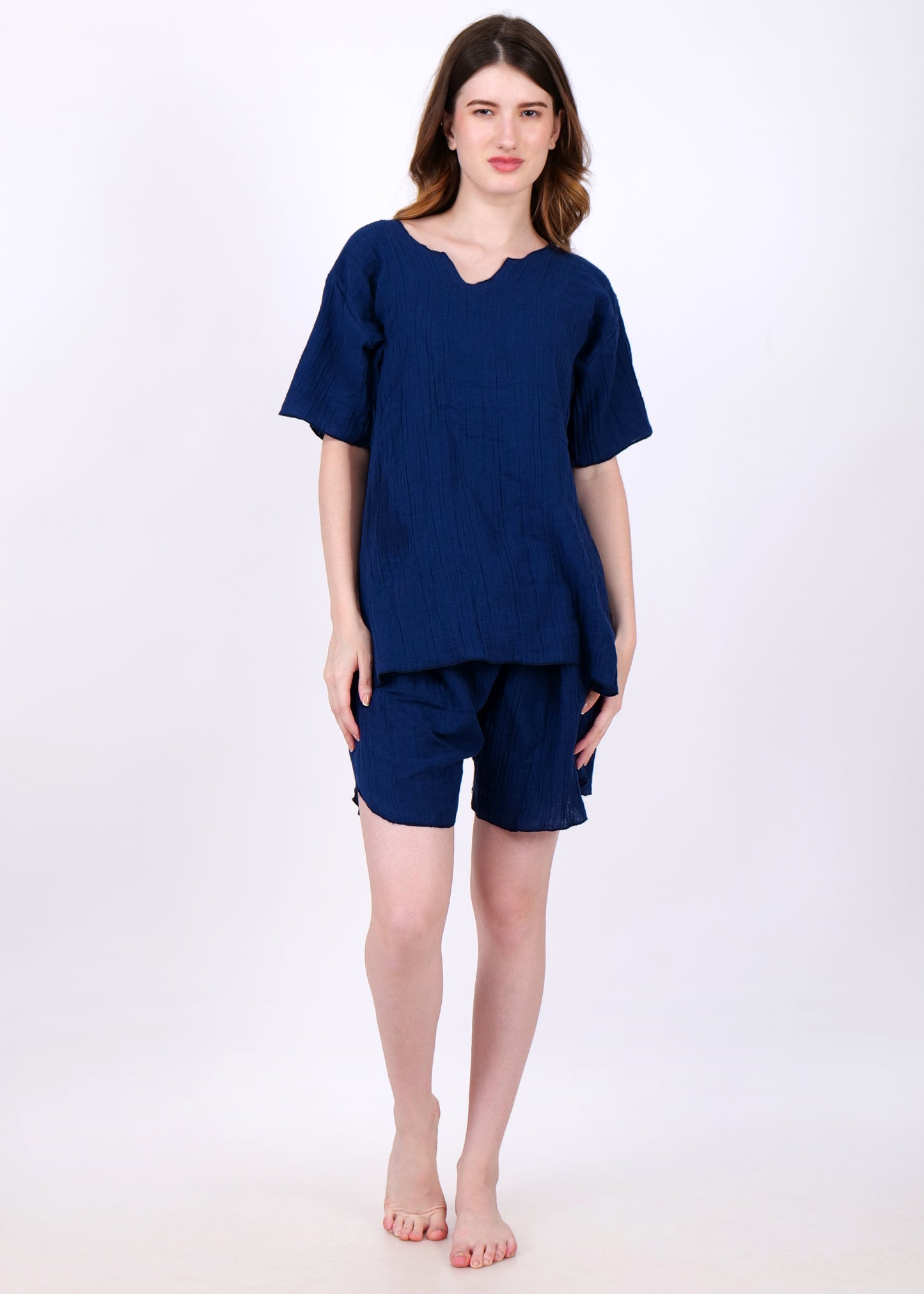 muslin top and shorts night suit navy blue