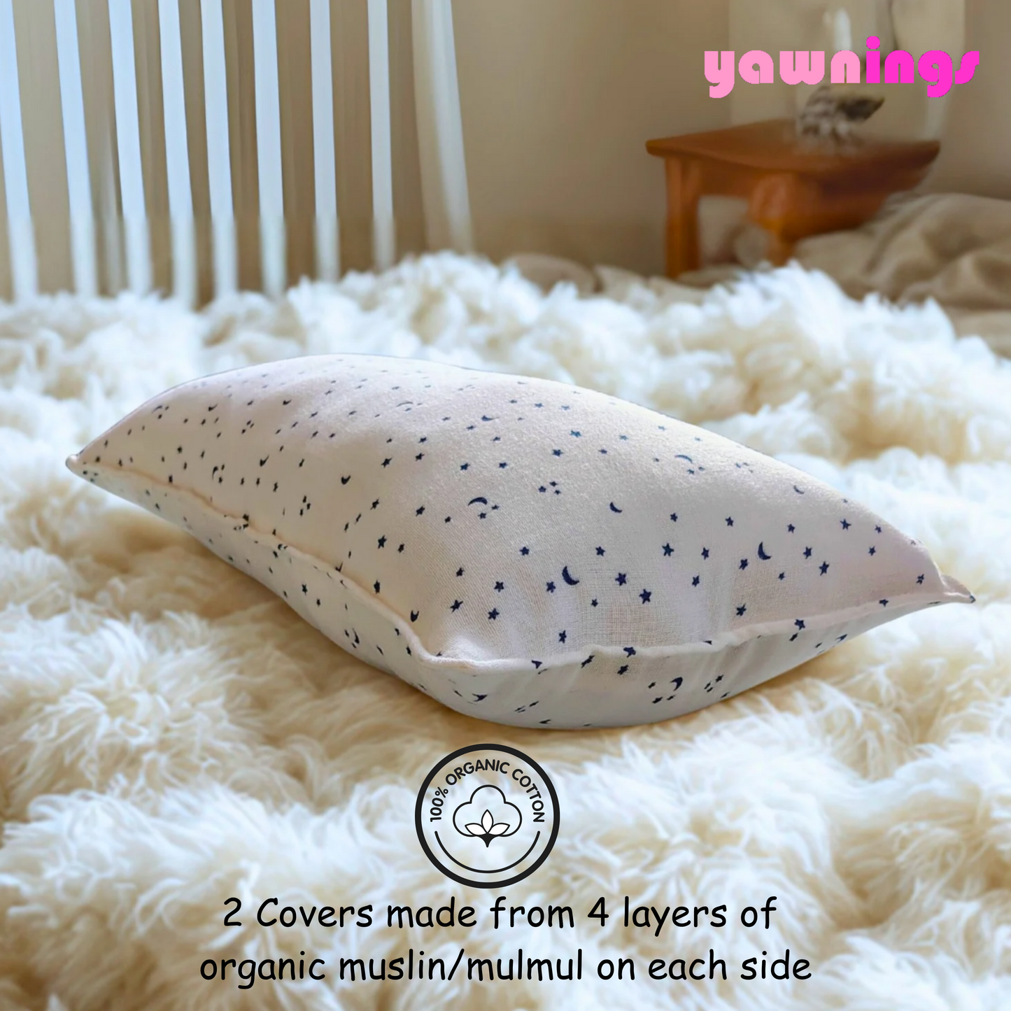 Grow-with-me baby pillow with 2 pillow covers for 1 to 10 years of age