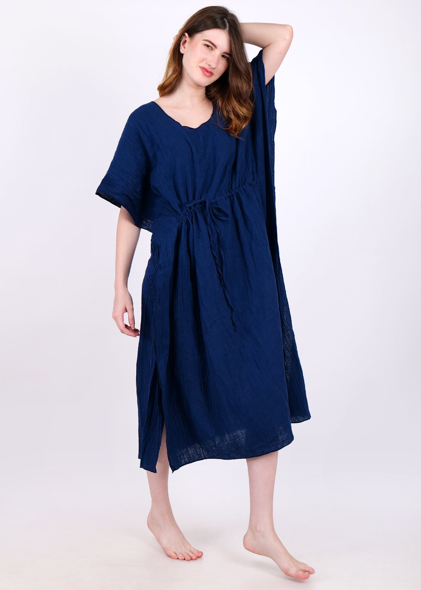 muslin kaftan night suit navy blue