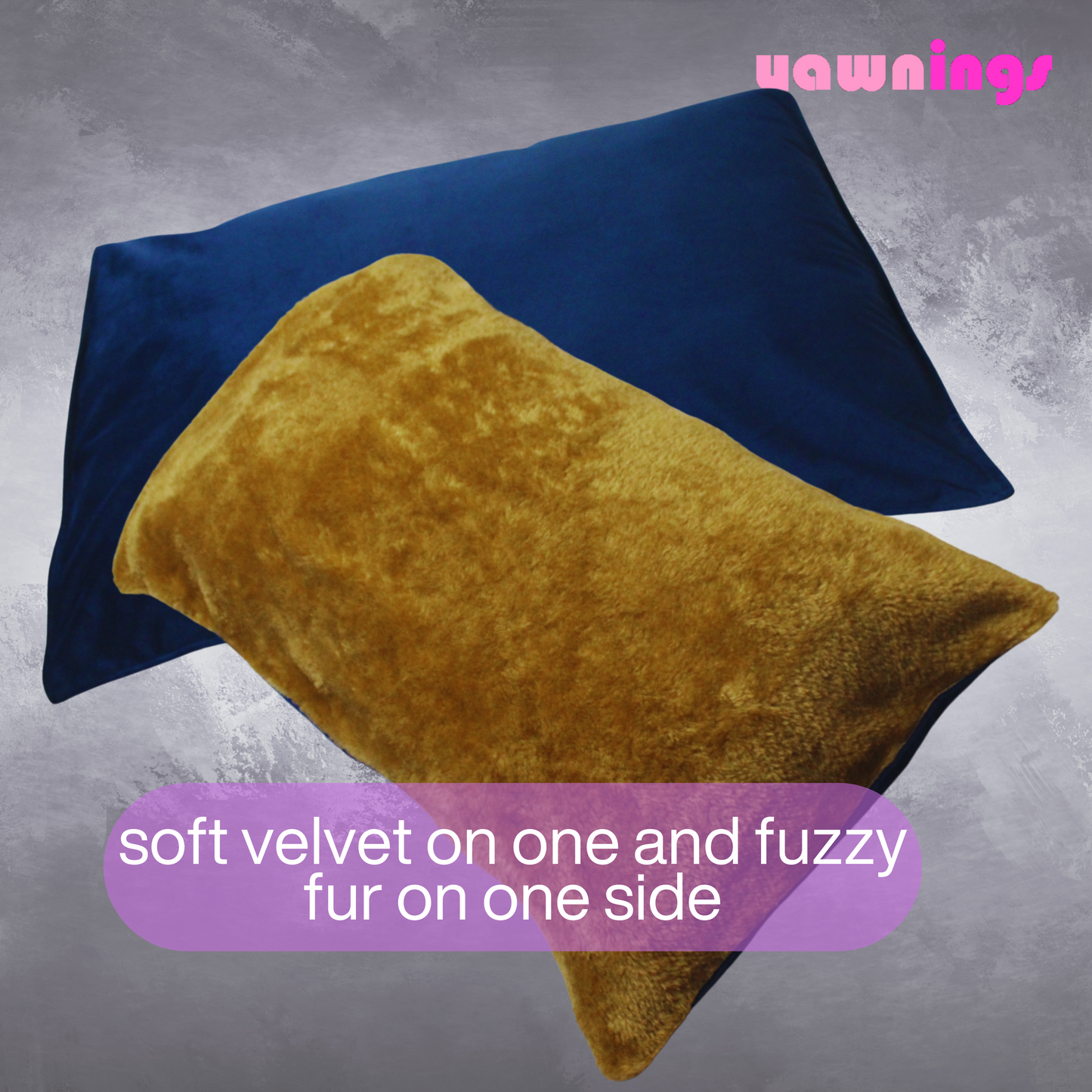 all weather AC velvet fur pillow cover set of 2, blue on camel