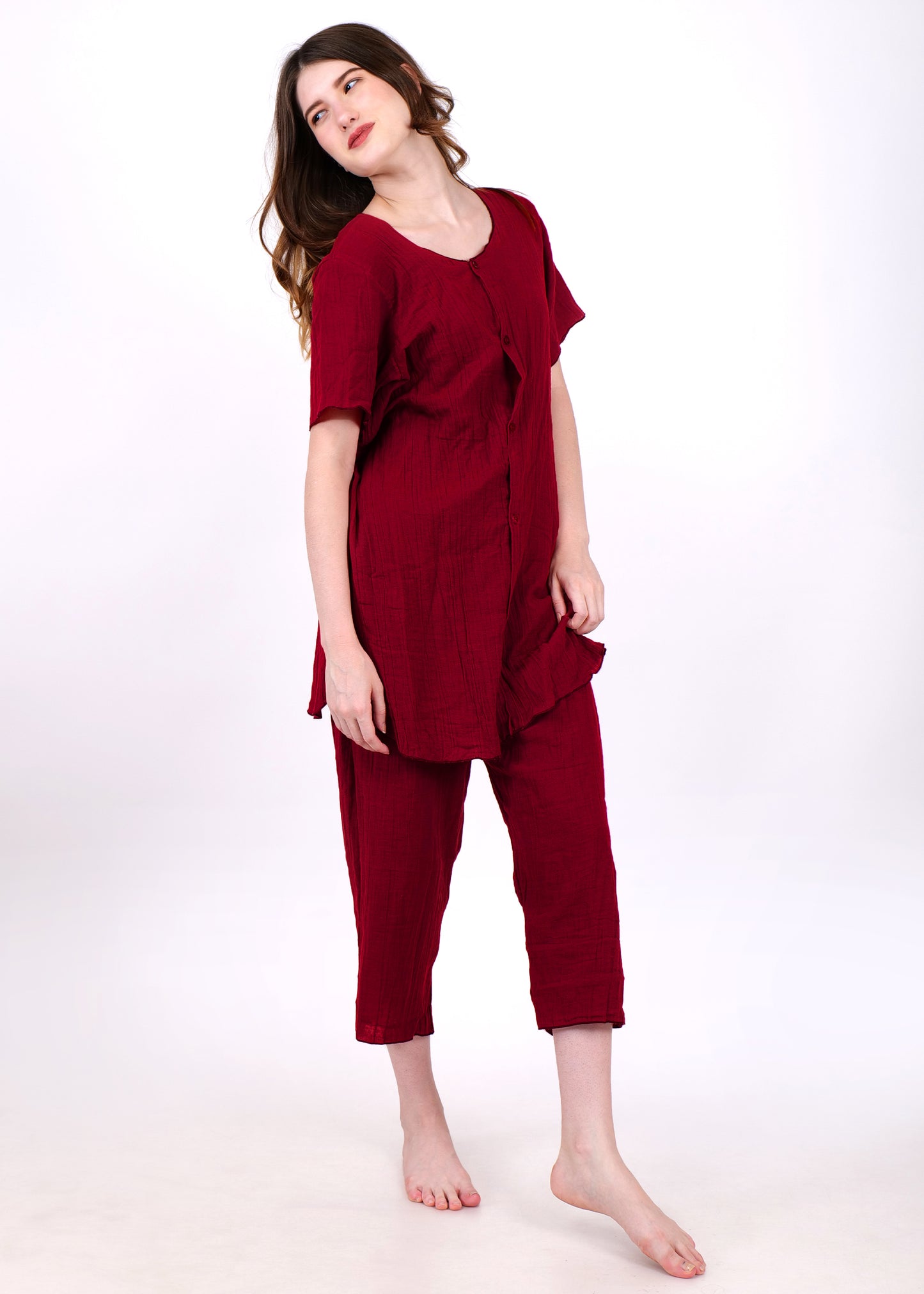 muslin short sleeve night suit