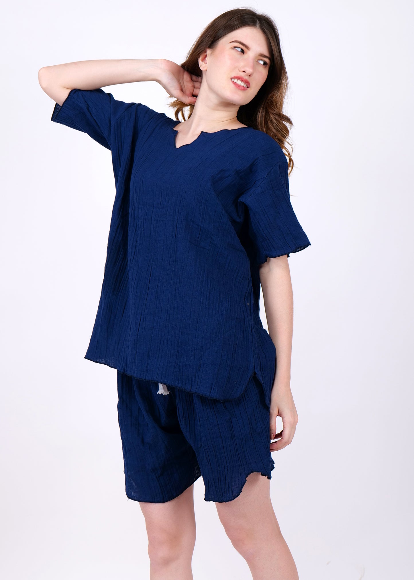 muslin top and shorts night suit navy blue