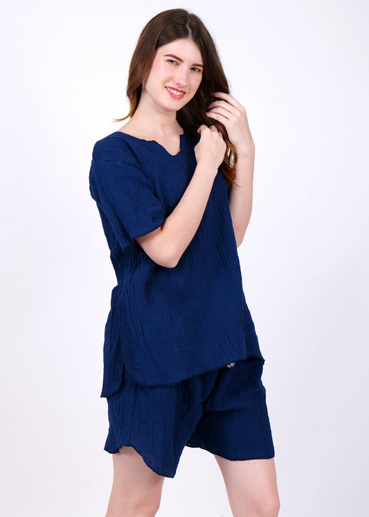 muslin top and shorts night suit navy blue