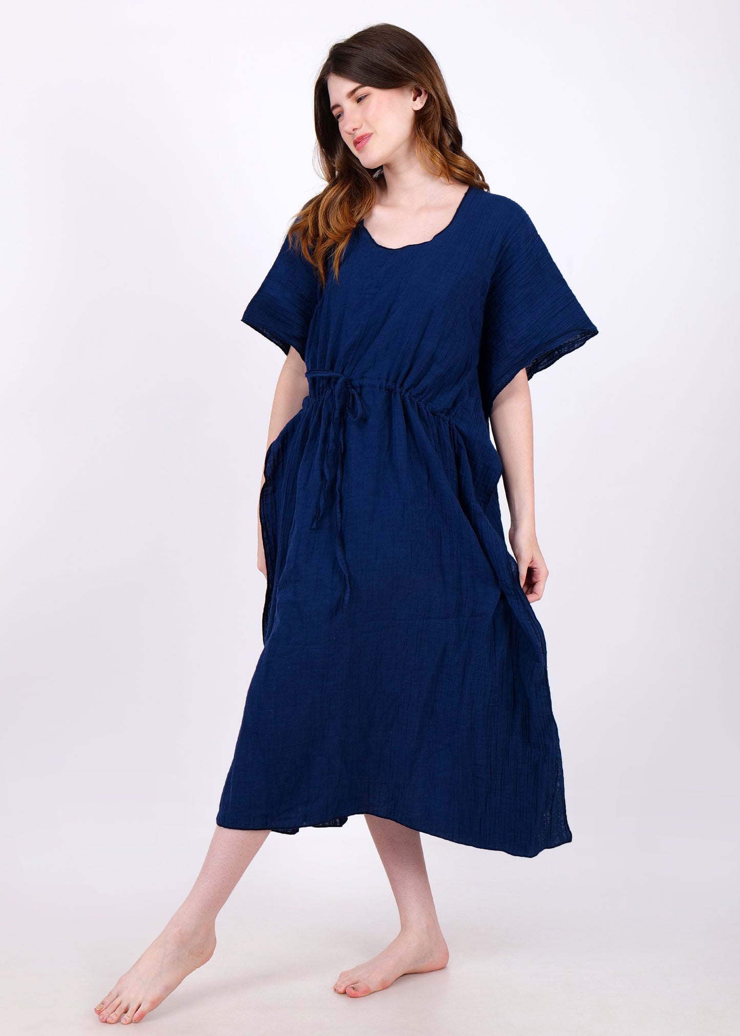 muslin kaftan night suit navy blue