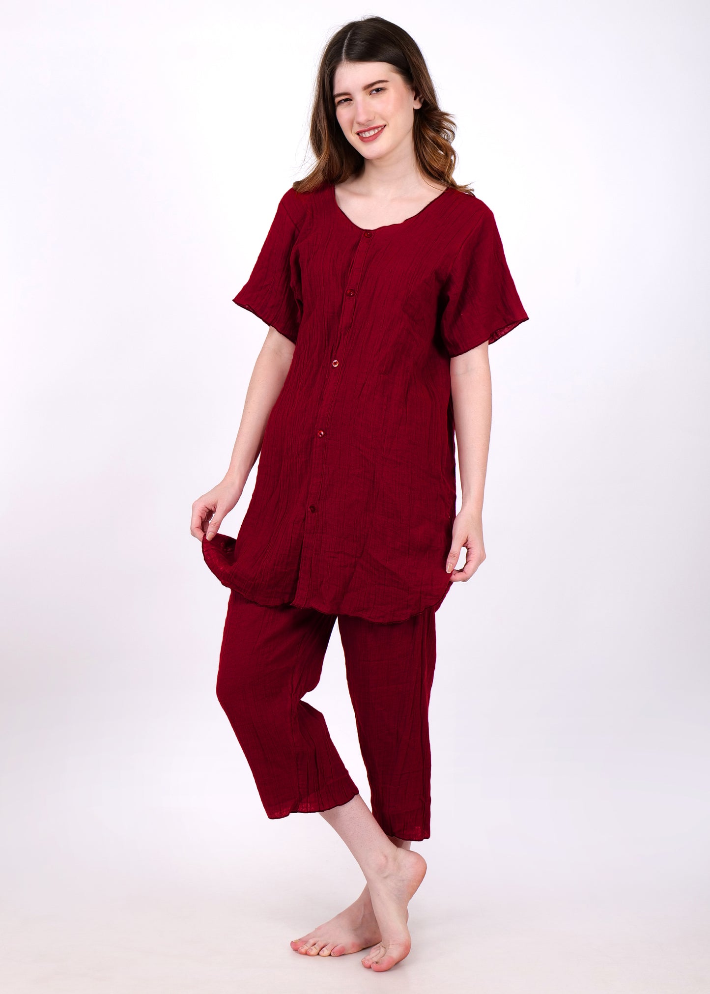 muslin short sleeve night suit