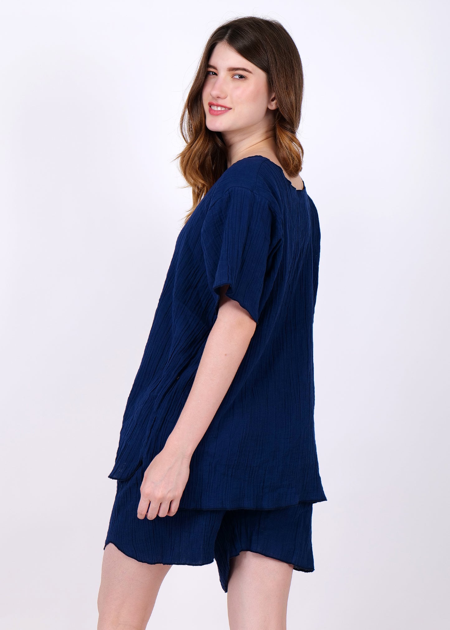 muslin top and shorts night suit navy blue