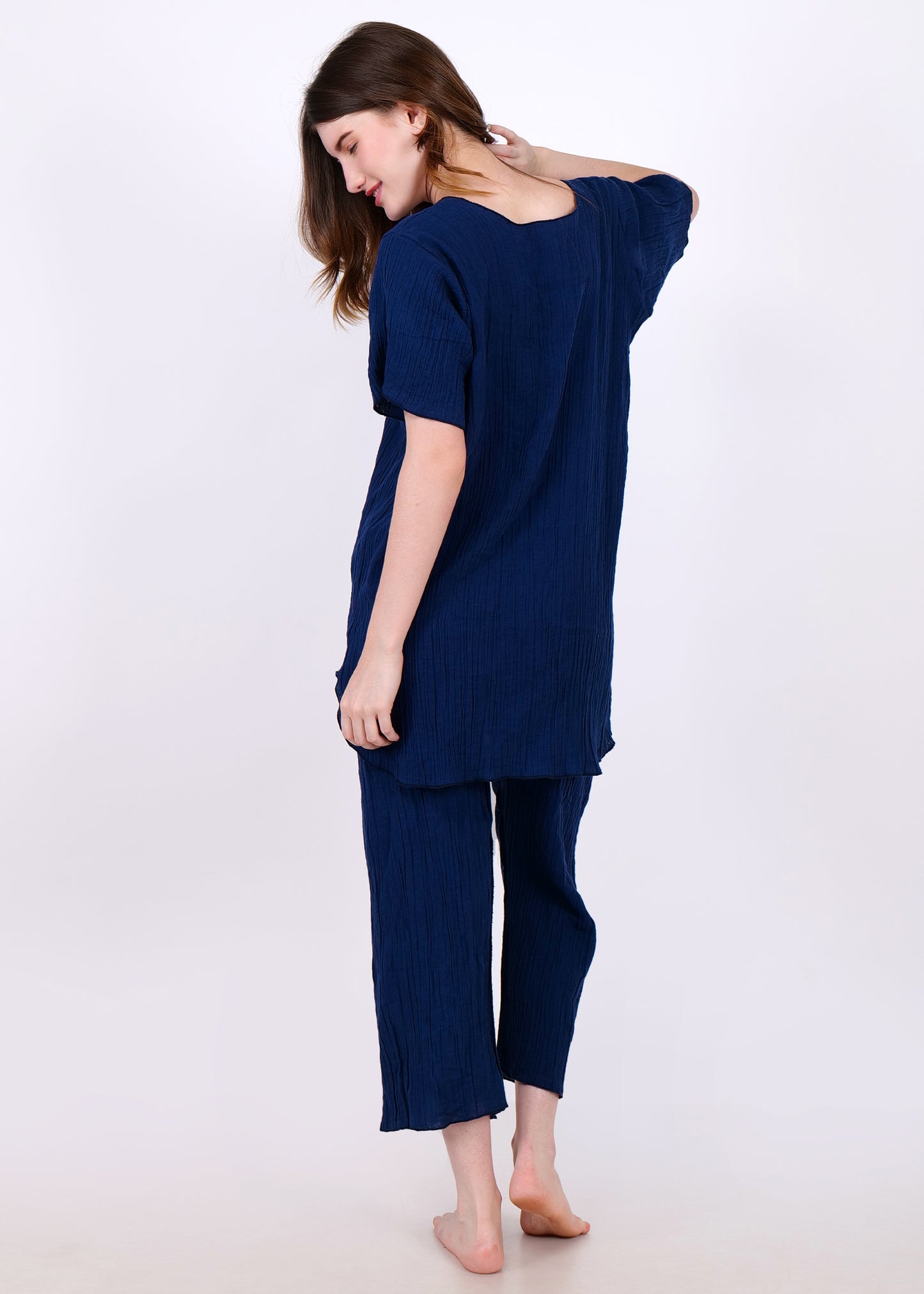 muslin short sleeve night suit navy blue
