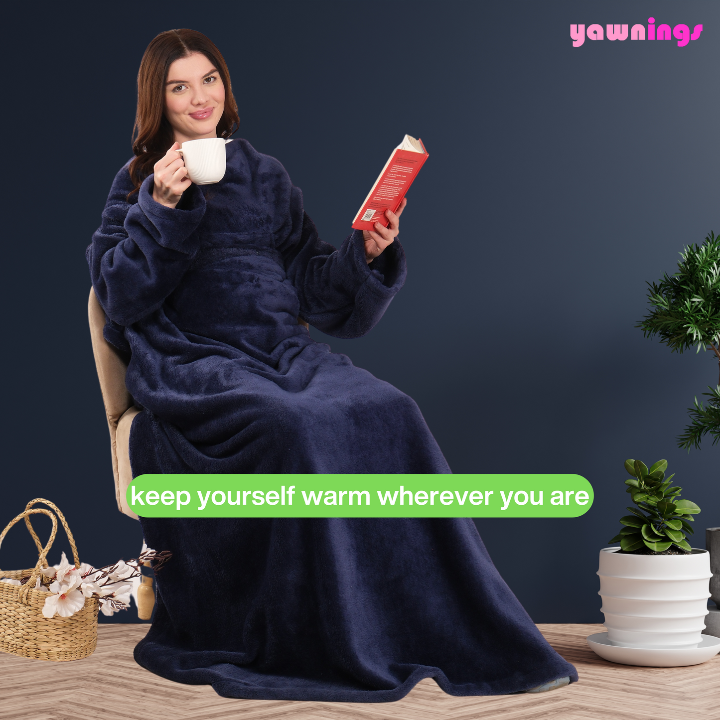 all weather wearable blanket navy blue
