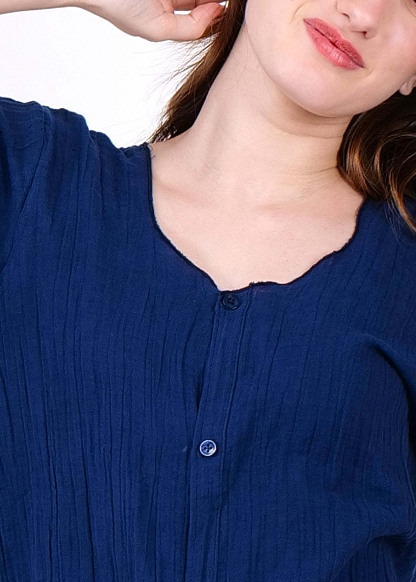 muslin short sleeve night suit navy blue
