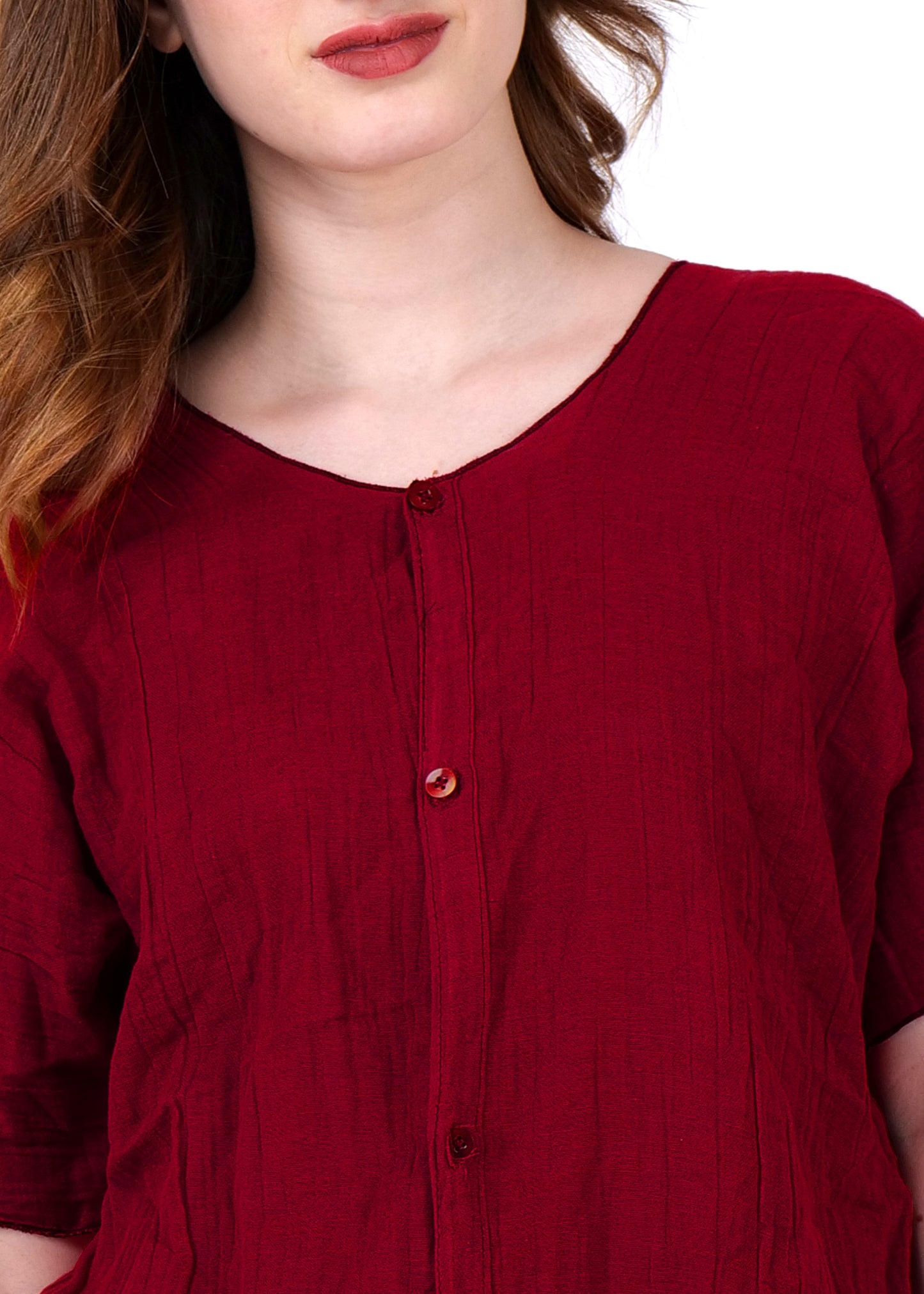 muslin knee length night suit single piece shirt maroon