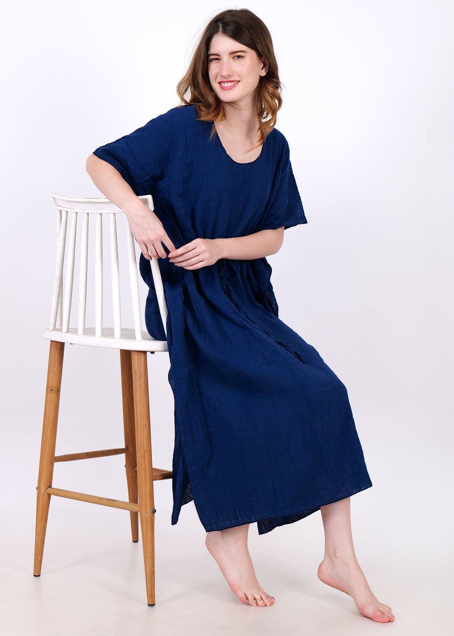 muslin kaftan night suit navy blue