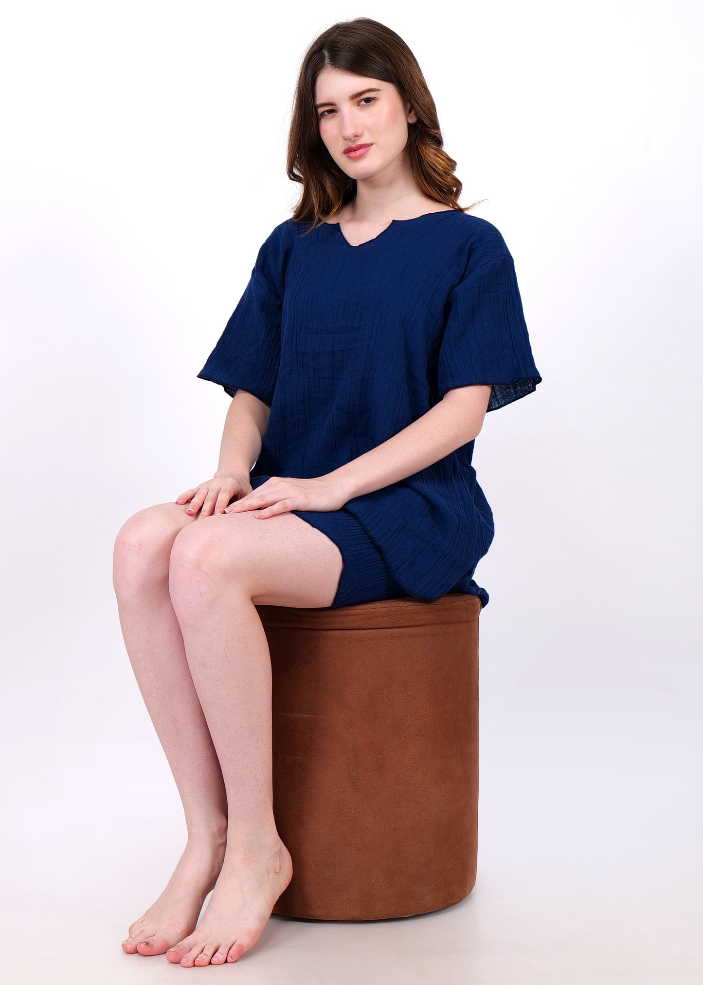 muslin top and shorts night suit navy blue