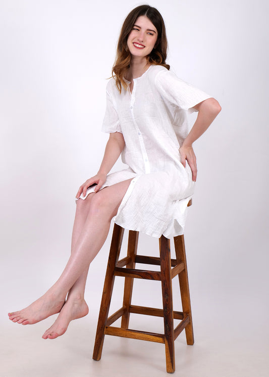 knee length night suit shirt white