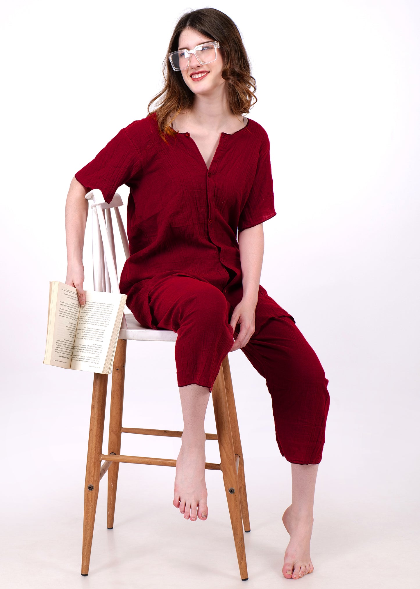 muslin short sleeve night suit