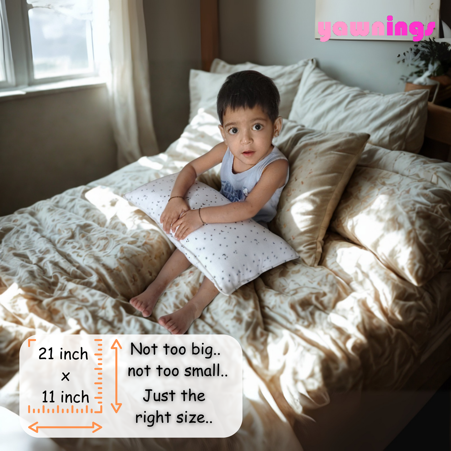 Grow-with-me baby pillow with 2 pillow covers for 1 to 10 years of age
