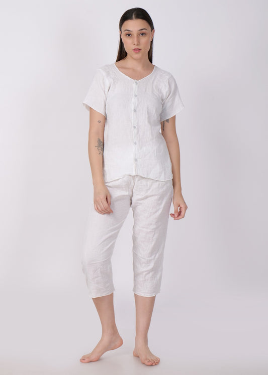 muslin short sleeve night suit white