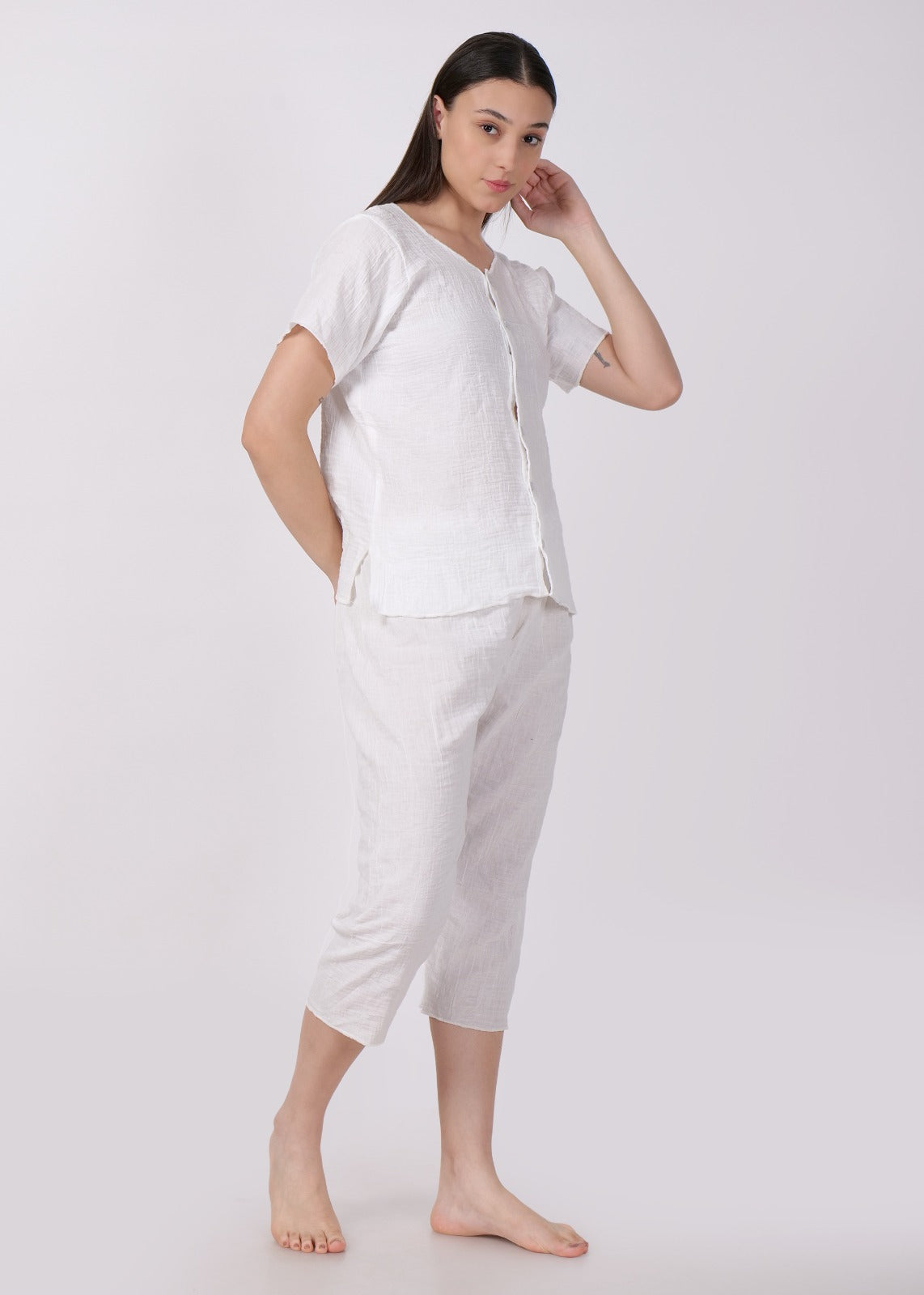 muslin short sleeve night suit white