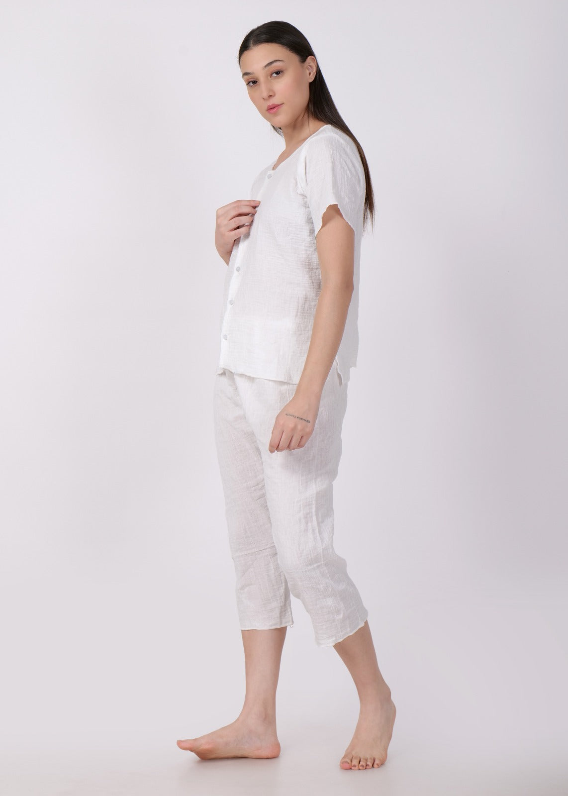 muslin short sleeve night suit white