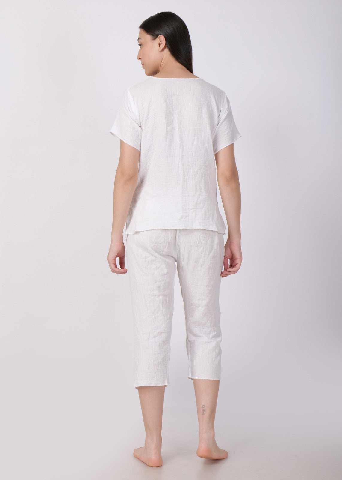 muslin short sleeve night suit white