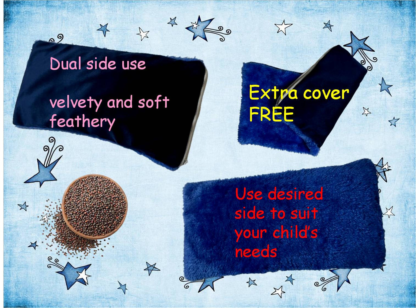 mustard seed pillow for new born baby blue