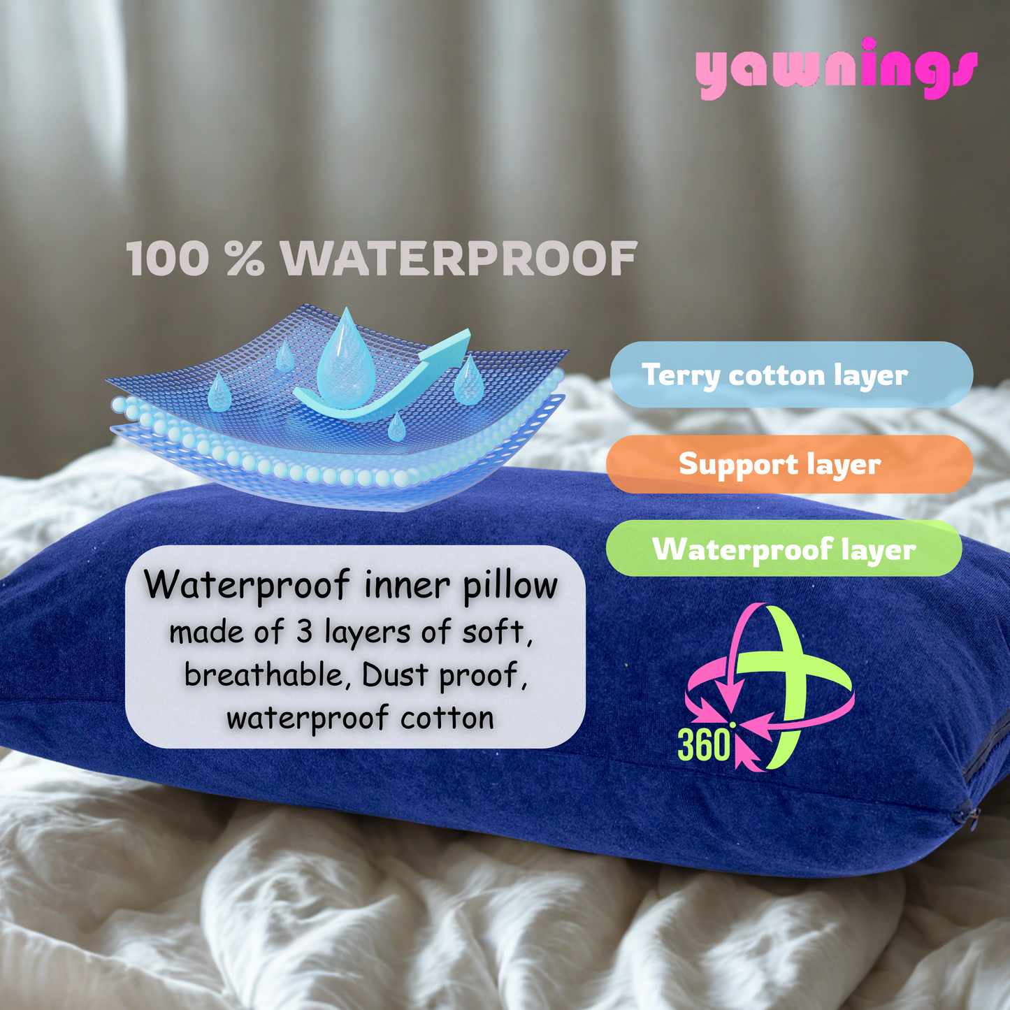 Grow-with-me baby pillow with 2 pillow covers for 1 to 10 years of age